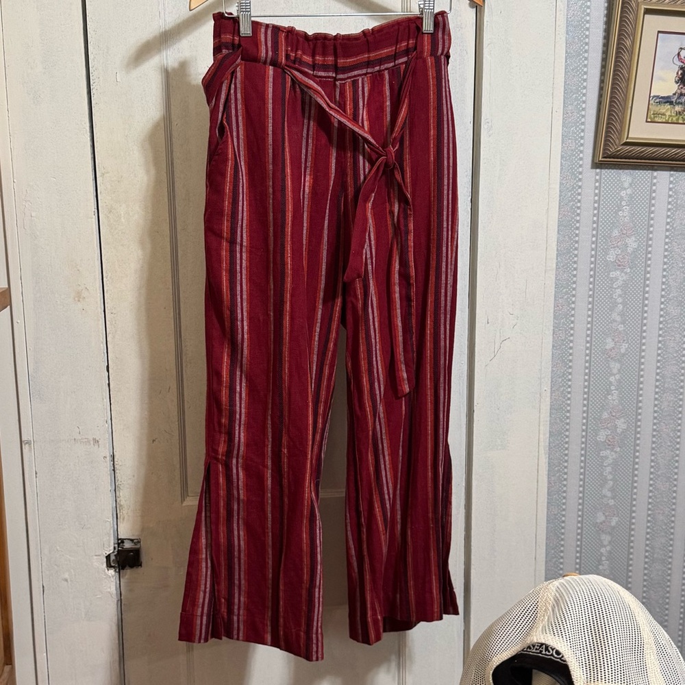 Red Striped Wide-Leg Pants